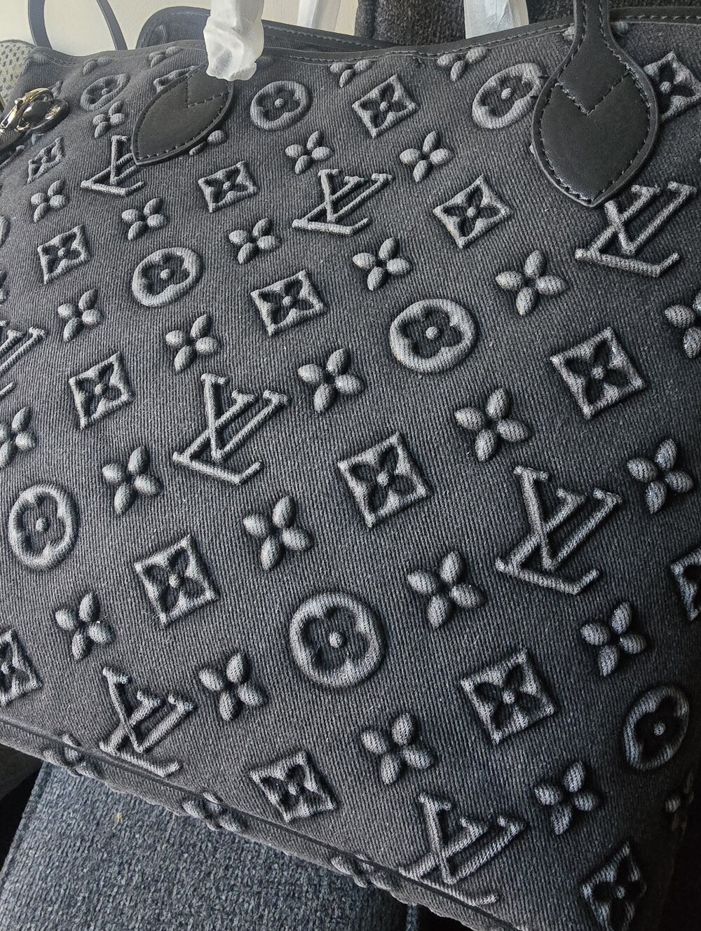 Cotton Denim Delux Allways Filled Tote Bag —Washed Chrome Grey Coal Black Trim - Picture 12 of 16